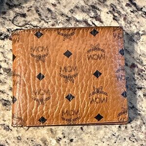 MCM Cognac Leather Wallet with Black Motifs